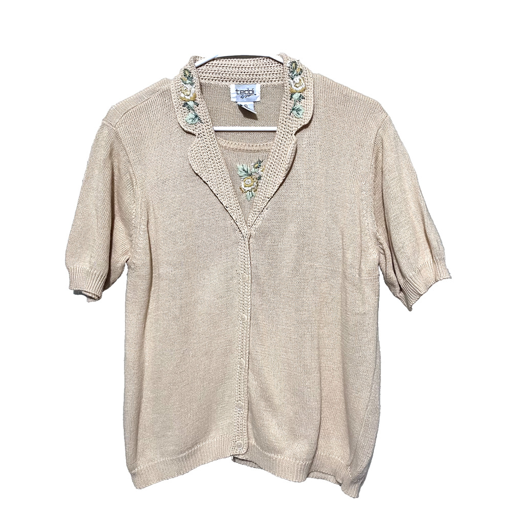 Vintage‎ Teddi Cardigan Sweater Embroidered Cottagecore Grandma womens sz L
